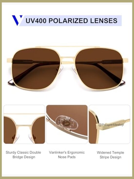 Polarized Trendy Aviator Square Sunglasses UV Protection Metal Frame
